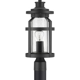 Progress Lighting Haslett Collection 1-Light Clear Seeded Glass Farmhouse Outdoor Post Lantern Light Textured Black