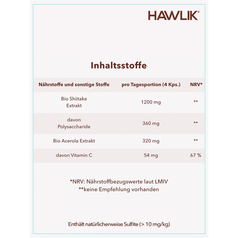 HAWLIK Vital Mushrooms Shiitake Extract Capsules | 240 Capsules |