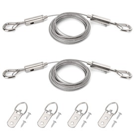 Karosom Adjustable Picture Hanging Wire Heavy Duty Supports 50 lbs - 2 Kit Hanging Hardware, 2m x1.5mm Hanging Wire with D Ring, Ideal for Hanging Mirror, Picture, Light Lamp