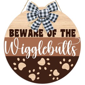Beware of The Wigglebutts Front Door Sign,Beware of the Wiggle Butts Sign,Farmhouse Dog Wall Decor Hanging Wooden Sign for Pet Shop Decor