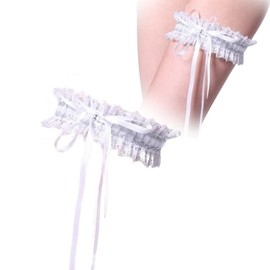LJFEA Wedding Garter Lace Bow Wedding Garter White Bridal Garter Garters Garters Wedding Garter for Wedding Bridal Accessories Women (Blue), White