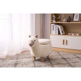 Home 2 Office Llama Ottoman with Storage for Bedroom, Playroom, Nursery or Recreation Room Decor, Soft Animal-Shaped Ottoman with Wooden Legs