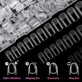 LoveOurHome 600pc Short Square Nail Tips Clear Fake Nails Short Square Gel Nail Tips Full Cover Acrylic Nails Clear Press on Nails Women False Nail 15 Sizes Fingernails for Nail Tip Extension
