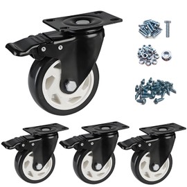 3" Heavy Duty Locking Casters 4 Set 1150 LBS Capacity Industrial PU Wheels with Dual Brakes 360° Silent Swivel for Workbenches Workshop Restaurant Equipment Hospital or Medical Carts Bakery Racks
