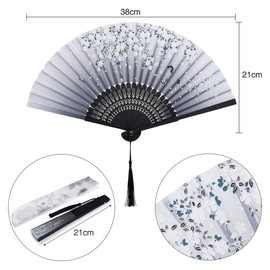 GWHOLE 4 PCS Folding Fan Handheld Silk Fan with Bamboo Frames for Dancing Cosplay Wedding Party Props Decoration