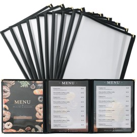 AMGSH 8.5 x 11 Inch Menu Covers, 10 Pack 3 Page 6 View Menu Sleeves Clear View Menu Holder for Kitchen, Restaurant Supplies, Drink, Wine Menu