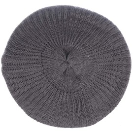BYOS Ladies Winter Solid Chic Slouchy Ribbed Crochet Knit Beret Beanie Hat W/WO Flower Adornment, Soft Touch (Gray)