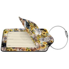 Cute Cat Luggage Tags for Suitcases, 2 Pack Cute PU Leather Luggage Tag with Stainless Steel Loop Privacy Cover ID Label Travel Bag Luggage Identifiers for Women Men Suitcase Baggage