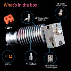 BZ 3D All Metal V6 Plated Copper Hotend,500℃ High Temperature V6 Nozzle 0.4mm,Heater Block,Titanium Alloy Heatbreak for V6 Hotend,Prusa i3 MK3S MK3 MK2 MK2S 3D Printer Hotend.