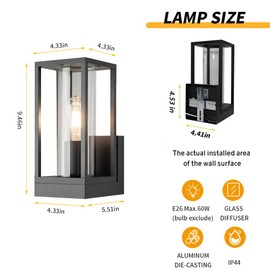 Dandray Outdoor Wall Lights Black Wall Mounted Lantern Porch Lighting, Aluminum Waterproof Exterior with E26 Sockets& Clear Glass Shade Anti-Rust Light Fixture,for Garage, Doorway