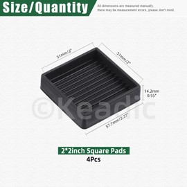 Keadic Non-Slip Rubber Caster Cups Assortment Set, Round and Square Anti Slide Leg Coasters Floor Protector Furniture Pads for Piano Sofa Bed Chair Couch Stoppers (2 * 2 Inches, Square-Black)