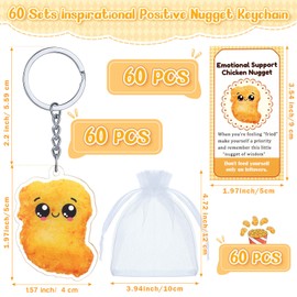 Tondiamo 60 Sets Emotional Support Chicken Nugget Bulk Positive Nugget Keychain with Inspirational Cards for Coworkers Employee