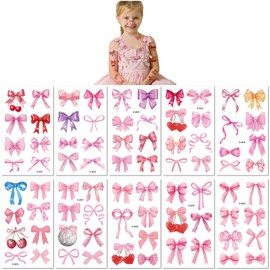 10 Sheets Pink Cute Bow Ribbon Kids Waterproof Temporary Tattoo Stickers