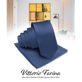Vittorio Farina - Corbata y bolsillo de satén sólido cuadrado – Juego de corbatas para hombre – Accesorios de moda para hombre para cualquier ocasión, Azul French, Talla única