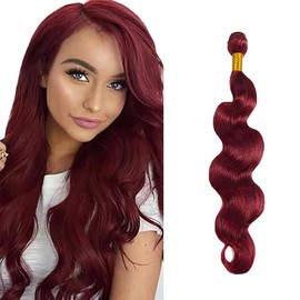 Salharer Real Hair Wefts for Sewing Body Wave Human Hair Bundles Double Weft Extensions Single Bundle Remy Hair Burgundy Colour No Splits 22 Inches