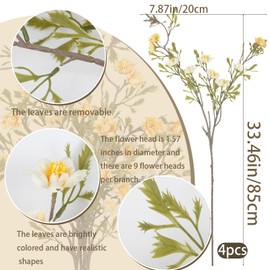 CITYES 4 Pcs Artificial Fall Flowers Daisy Flowers Wildflower Stems 33.5" Champagne Autumn Floral Arrangements Fake Fall Branches for Vase Farmhouse Indoor Home Decor Table Centerpieces Thanksgiving