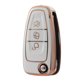 LINGXIYA 3 Buttons Car Key Cover Case Protector, Fits Ford Focus Fiesta Kuga Mondeo Ecosport Explorer Edge Ranger C-Max, Soft TPU Key Protective Cover, White