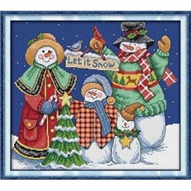 Happy Forever 11CT Stamped Cross Stitch, K632 Christmas Snowman, Size 17''x15''