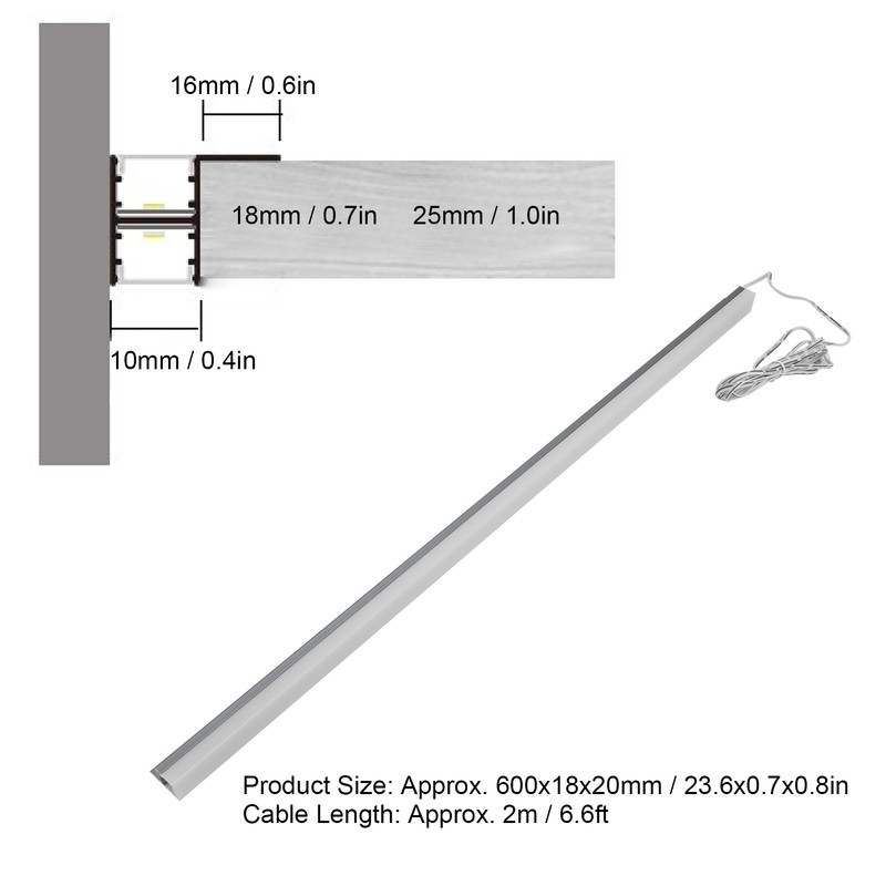 LED Under Cabinet Lamp Long Strip 18mm Wood Laminate Light