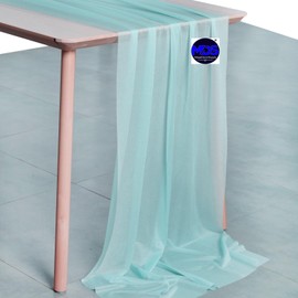 MDS 12 Pack 10ft Chiffon Table Runner 29 x 120 Inches Sheer Wedding Runner Romantic Rustic Table Runner for Wedding Decorations, Birthday Parties, Bridal Shower Party Arch Decor - Teal