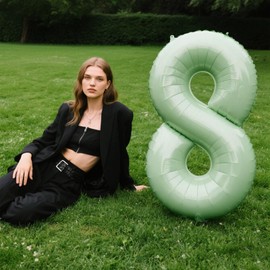 40 Inch Giant Olive Green Foil Number 8th 18th 28th Birthday Balloons Digit 8 Balloons for Men Women 80th Anniversary Party Decorations Supplies