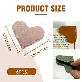 6PCS Leather Heart Bookmarks - Cute Sparkly Leather Corner Page Markers for Women, Kids, Teachers, Students, Reading Gifts for Book Lovers, Bulk Classroom Prizes for Girls & Boys