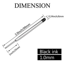 Pen Refills, 3.9in Black Ink Pen Refills 1.0mm Replacement Ink for Ballpoint Pen Parker Pen Tactical Pen (10 Pack)
