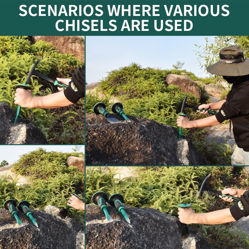 Durable Chisel Set with Protective Guards for Concrete, Bricks, and