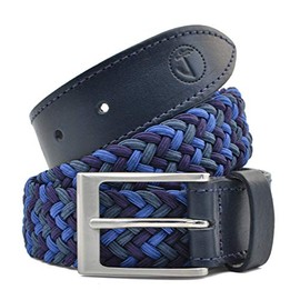 Seajure Men's Elastic Braided Fabric and Leather Belt Navy Blue, Blue and Navy