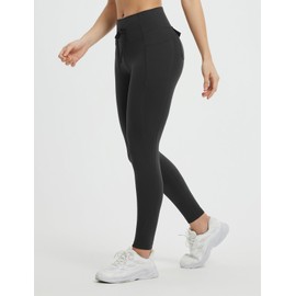 baleaf Womens 7/8 Workout Leggings Petite Yoga Pants with Pockets Drawstring High Waist Ankle Pants Butt Lift Athletic Black L