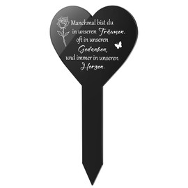 Weatherproof Grave Ornament, Black Heart-Shaped Acrylic Grave Decoration with Engraving "Geliebt Und unvergessen Für Immer in Unseren Herzen" Graveside Decoration for Remembrance Memorial Decoration