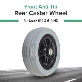 AlveyTech 6"x2" (150x50) Front Anti-Tip/Rear Caster Wheel for Jazzy 614 & 614 HD Power Chairs - Replacement Power Chair Wheels with Solid Flat-Free Gray Ribbed Tire and 608ZZ Bearings (WHLASMB81827)