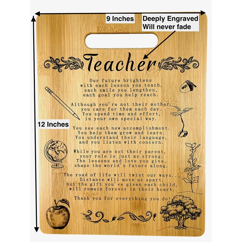 Teacher Gift- Teacher Appreciation Engraved Bamboo Cutting board 9” x