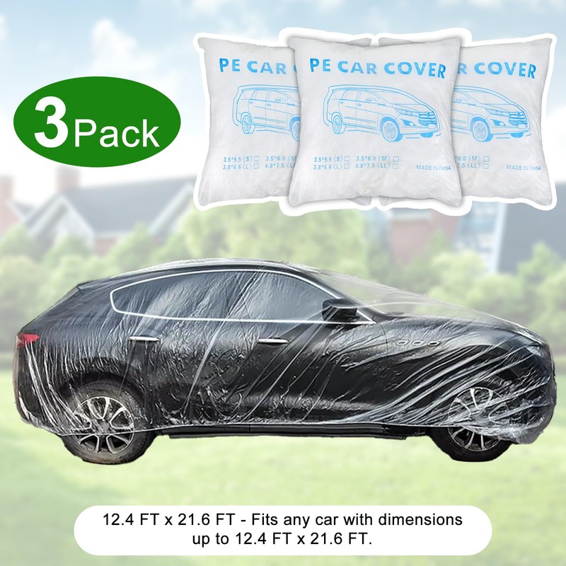 3 Packs Disposable Car Cover Clear Plastic Car Cover Universal