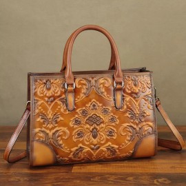 FEIGITOR Genuine Leather Purse and Handbag Women Embossed Leather Crossbody Shoulder Bag - Green