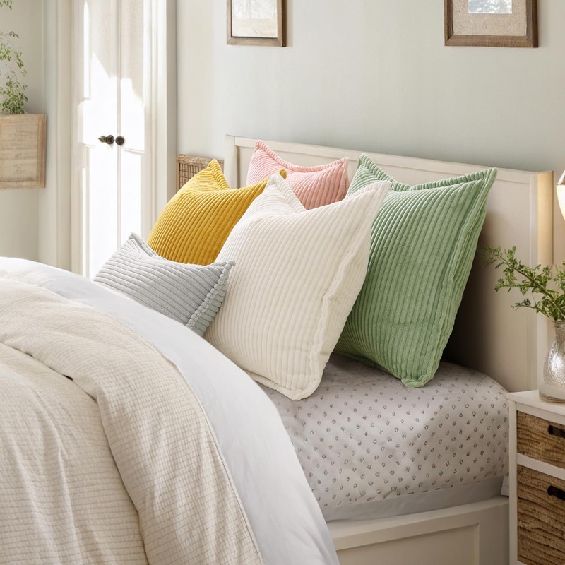 decorUhome Corduroy Sage Green Throw Pillow Covers 18x18 Set of
