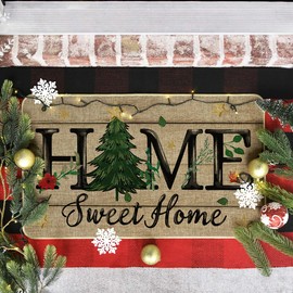 Artoid Mode Home Sweet Home Xmas Tree Christmas Doormat, Winter Low-Profile Switch Rug Home Decor Door Mat Floor Mat for Outdoor Indoor 17x29 Inch