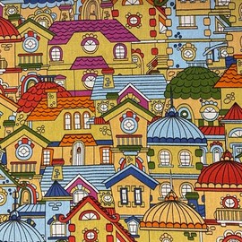 Quirky Houses and Buildings Print 100% Cotton Upholstery Fabric - 58” Wide, 160gsm, Cut by The Yard