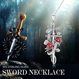 YEESIA Cross Snake Chain 925 Sterling Silver Snake Nsword Pendant Necklace Christian Jewellery Gift for Men Women, Sterling Silver, No Gemstone