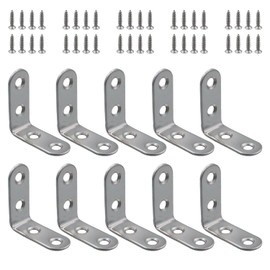 Stainless Steel L-Shape Brackets 90 Degree Right Angle L-Brackets 10-Piece Set with M4*16 Screws for Furniture Reinforcement, Shelf Fixing, and DIY Metal Brackets Corner Support Compatible, Ideal for