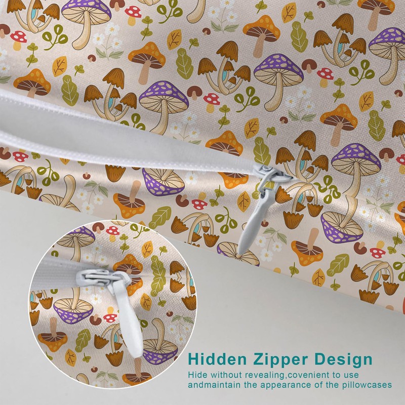 Mushroom and Floral Satin Pillow Case Silk Satin Pillowcase 1