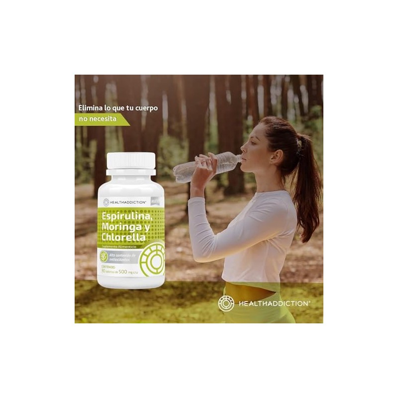 HEALTHADDICTION - 2 Pack Complejo de Espirulina, Chlorella y Moringa,