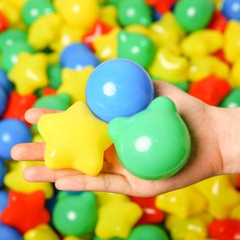 TRENDPLAY Ball Pit Balls Shapes Colorful Star Balls for Sensory Play Christmas Decoration- Pack of 100 Hollow Balls- Safe and Fun - Inspire Creativity and Exploration, 3 Shapes