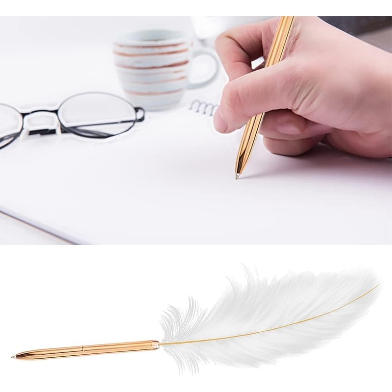 DPWOUM White Feather Ballpoint Pen Black Inks Pen Wedding Signing