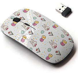 2.4G Wireless Mouse with Cute Pattern Design for All Laptops and Desktops with Nano Receiver - Kawaii Bunny Easter