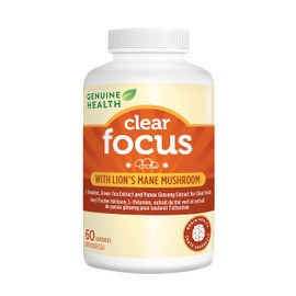 Genuine Health Genuine Health Clear Focus with Lion's Mane Mushroom, Vegan, Gluten Free, Soy Free, Non GMO, 60 Count Capsules