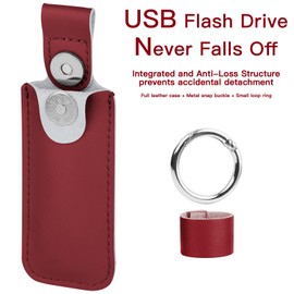 CaSZLUTION Microfiber Leather USB Flash Drive Case - Anti Lost USB Flash Drive Holder Protective Cover with Keychain, Small Portable Storage Carrying Case for USB Flash Drive (1PC, Dark Red)