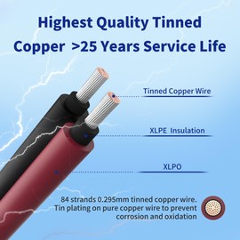 SJZ SUN RUN Solar Extension Cable 10AWG 6mm² 30FT PV Wire 10Gauge Adaptor Panels Cables with Female & Male Waterproof Connectors for Outdoors, Marine, RV, Photovoltaic (Black& Red)