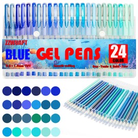 ZZWUAPT Blue Gel Pens for Coloring Book,72 Color Gel Pens Set including 24 Color Gel Pen with 48 Refills,40% More Ink Colored Gel Pens for Drawing, Doodling, Scrapbook, Journaling
