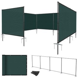 E&K 6'x24' Outdoor Privacy Screen Fence Freestanding Backyard Patio Privacy Pool Fencing Garden Dog Fence with Iron Poles and Rails (Green)